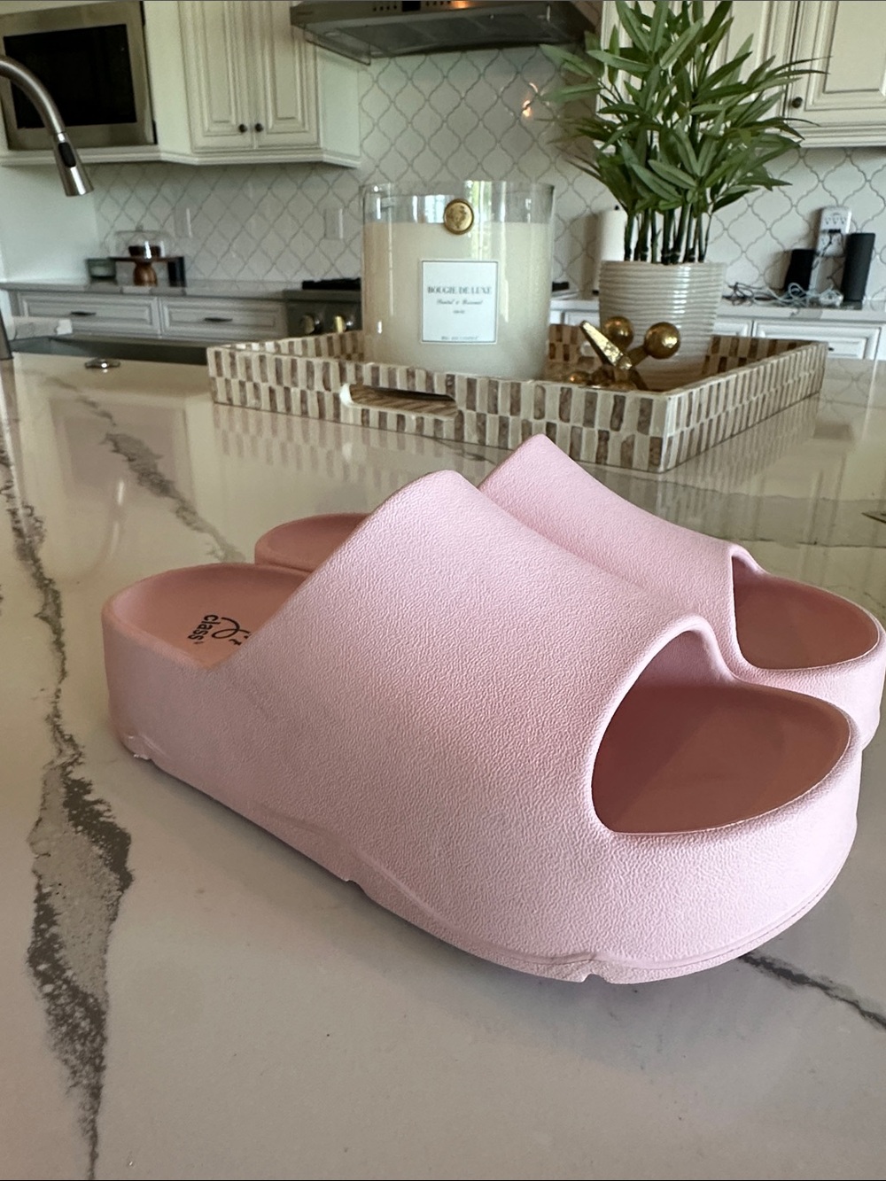 art class Light Pink Platform Slide Sandals for Women